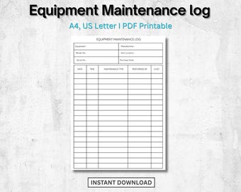 Utrustningsunderhållslogg | Ifyllbar PDF-mall (A4 och US Letter)
