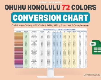 Ohuhu Honolulu 72 Färgkonverteringstabell (xls) | Gamla nya koder, hex, rgb, hsl