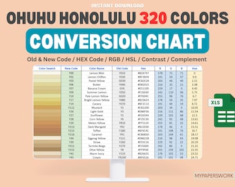 Ohuhu Honolulu 320 färgkonverteringstabell (xls) | Gamla nya koder, hex, rgb, hsl