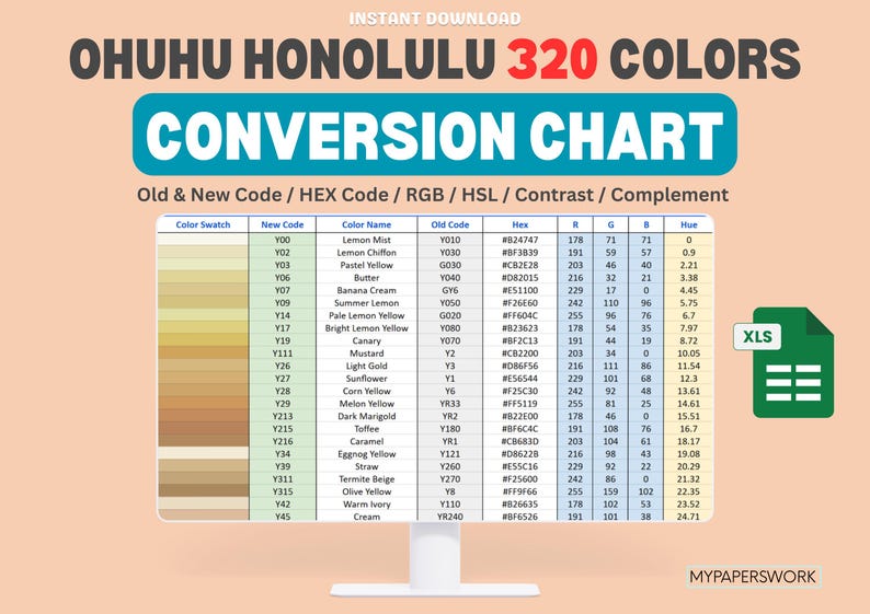 320 Color Code Ohuhu Honolulu 320 Color Conversion Chart (xls) | Old New Codes, Hex ...