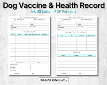 Dog Vaccination and Health Record Printable: Editable Pet Tracker (PDF)