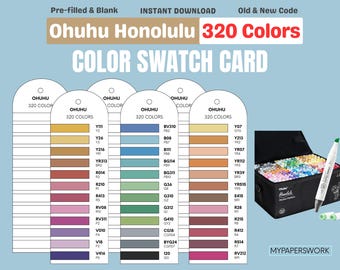 Ohuhu Honolulu 320 färgprovkort | Utskrivbar alkoholmarkörtabell (digital PDF A4/US)