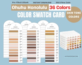 Ohuhu Honolulu 36 hudtonsmarkörfärgsdiagram | Utskrivbar mall (A4/US Letter)