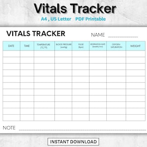 Printable Vitals Tracker: Health Monitoring Log (A4 & US Letter PDF)