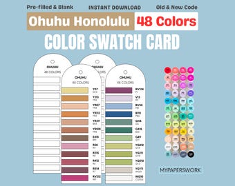 Ohuhu Honolulu 48 färger färgprovsdiagram | Utskrivbar markörpalett (PDF A4 och US Letter)