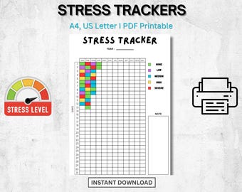 Stressnivåmätare | Humörlogg | Utskrivbar hälsoplanerare | Daglig stresstabell | Digital PDF