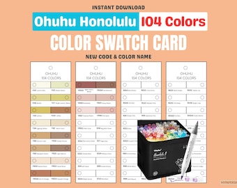 Ohuhu Honolulu 104 färger färgprovkort | Alkoholpenna färgspårare (digital nedladdning)