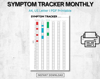 Symptom Tracker Printable, Monthly Health Log, Medical Symptom Journal, Digital PDF, A4 US Letter