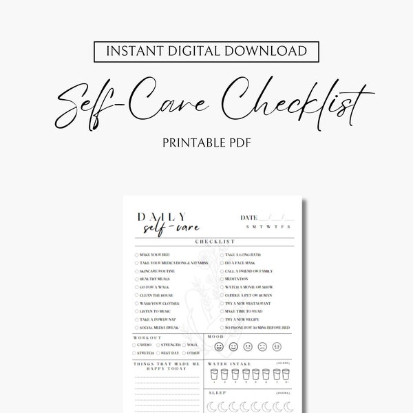 Daily Self-Care Checklist, Self-care, self care, daily checklist, checklist, wellness, wellness tracker