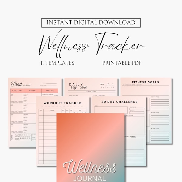 Wellness Tracker Journal, Printable Wellness Tracker, Get Fit, Fitness, Track your progress, Fitness Tracker, Wellness, Live well