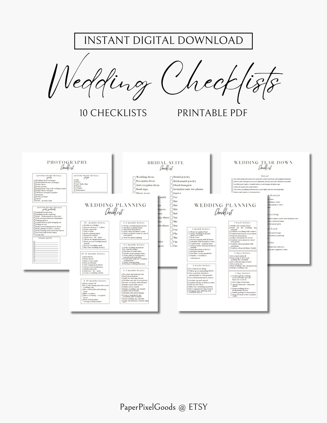 Wedding Checklist Printable, Printable Wedding Checklists, Wedding Plan Bundle, Wedding Planning ...