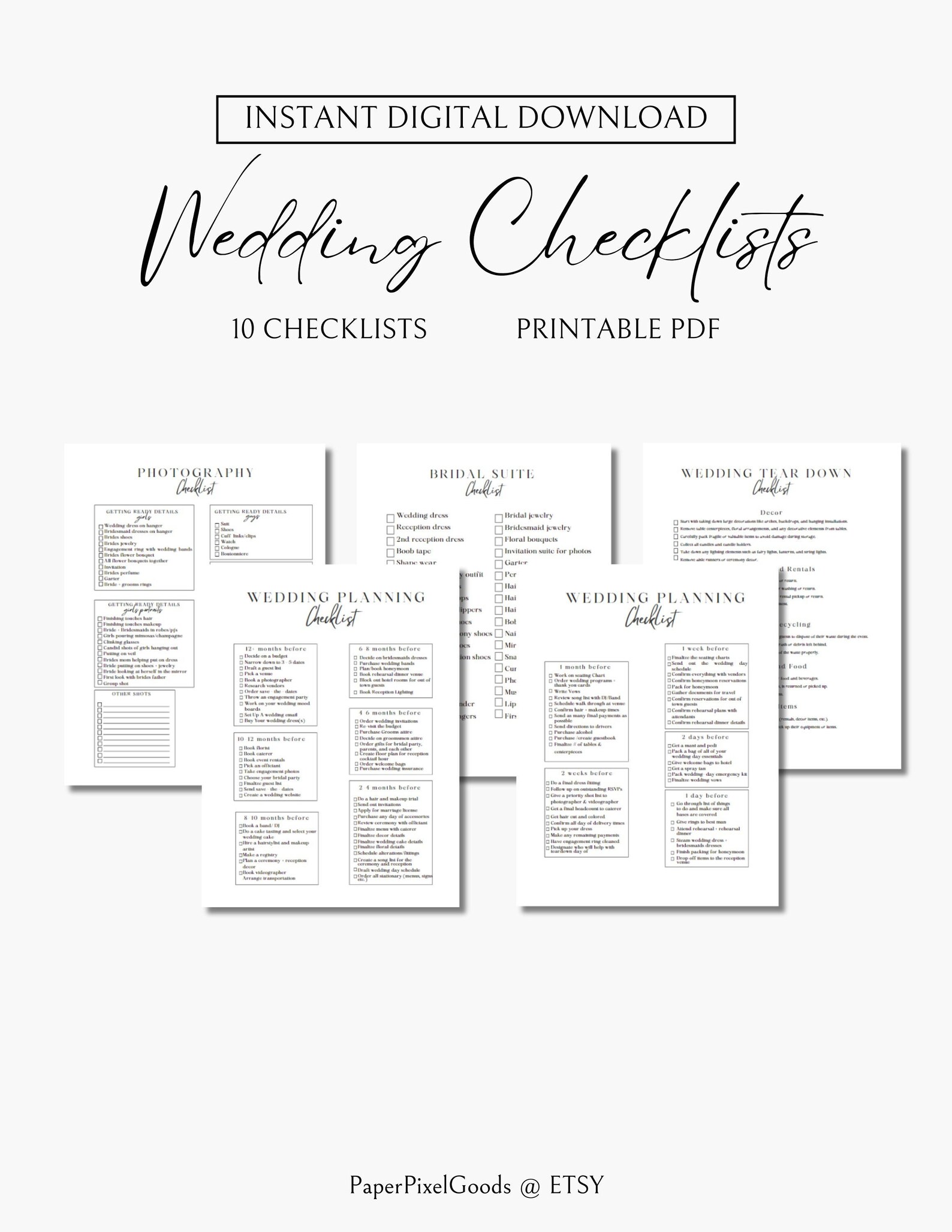 Wedding Checklist Printable, Printable Wedding Checklists, Wedding Plan Bundle, Wedding Planning ...
