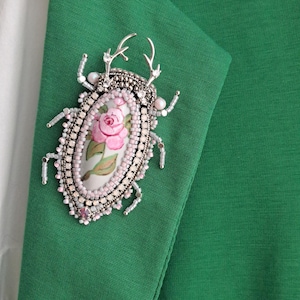 Stag beetle brooch and earrings, handmade