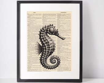 Vintage Book Page Art – Seahorse Illustration (1) – Antique Encyclopedia or Dictionary Page Print