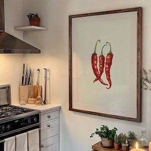 Minimalistisk chilipeppartryck: Röd köksväggkonst, matposter (digital nedladdning)