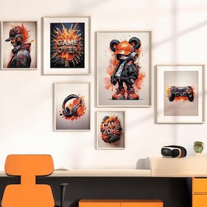 Game Room Decor Set of 6,Video Game Art for Gamers and Streamers,Game Zone & Game Over Prints,Video Game Controllers Print,Gamer Gifts