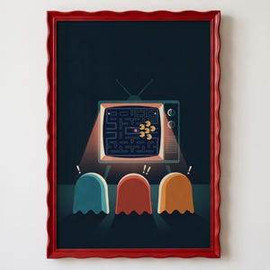 Arcade Ghosts Watching Horror Movie Poster: Retro Gaming Room Wall Art (Digital Download)