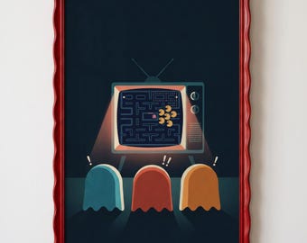 Arcade Ghosts Watching Horror Movie Poster : Retro Gaming Room Wall Art (Digital Download)