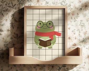 Frog Reading a Book Poster : Whimsical Wall Art,Baby Room Decor (Digital Download)