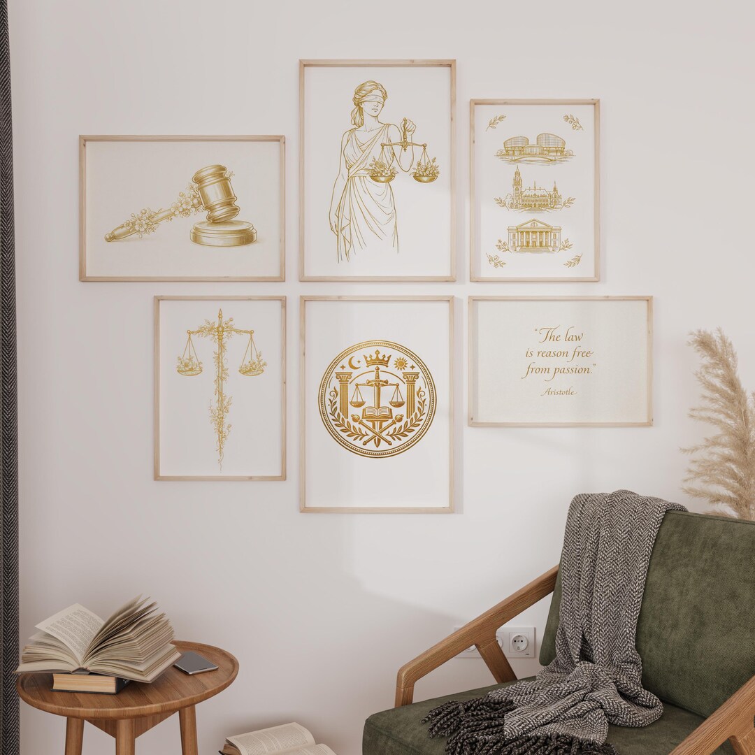 Gold Line Art Lawyer Office Decor Set of 6 : Lady Justice Poster ...