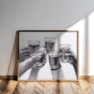 Proost digitale zwart-witafdruk | Wandkunst barwagen | Thuiscafédecoratie | Barwagenafdruk | Trendy muurkunst | Bierafdrukken | Drankafdrukken