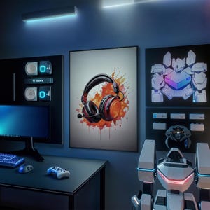 Gaming HeadPhone Poster,Game Room Decor,Gift for Gamers and Streamers,Video Game Art,Gaming Room Wall Art,Boys Room Decor,DIGITAL DOWNLOAD