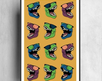Retro T-Rex Dinosaur Print: 90s Style Home Decor (Digital Download)