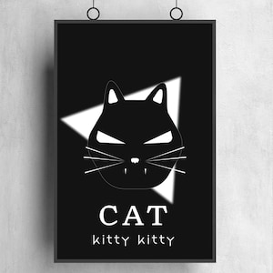 Black Cat Art Print: Modern Animal Wall Decor (Digital Download