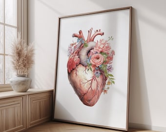 Floral Anatomical Heart Print: Medical Wall Art,Cardiology Office Decor (Digital Download)