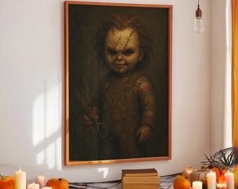Creepy Doll Halloween Poster,Horror Movie Character Print,Halloween Home Decor,Digital Download