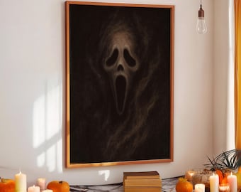 Póster de terror de asesino enmascarado, personaje de película de terror, decoración de Halloween, descarga digital