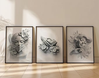 Gray Spa Wall Art Set of 3: Massage Room Decor (Digital Download)