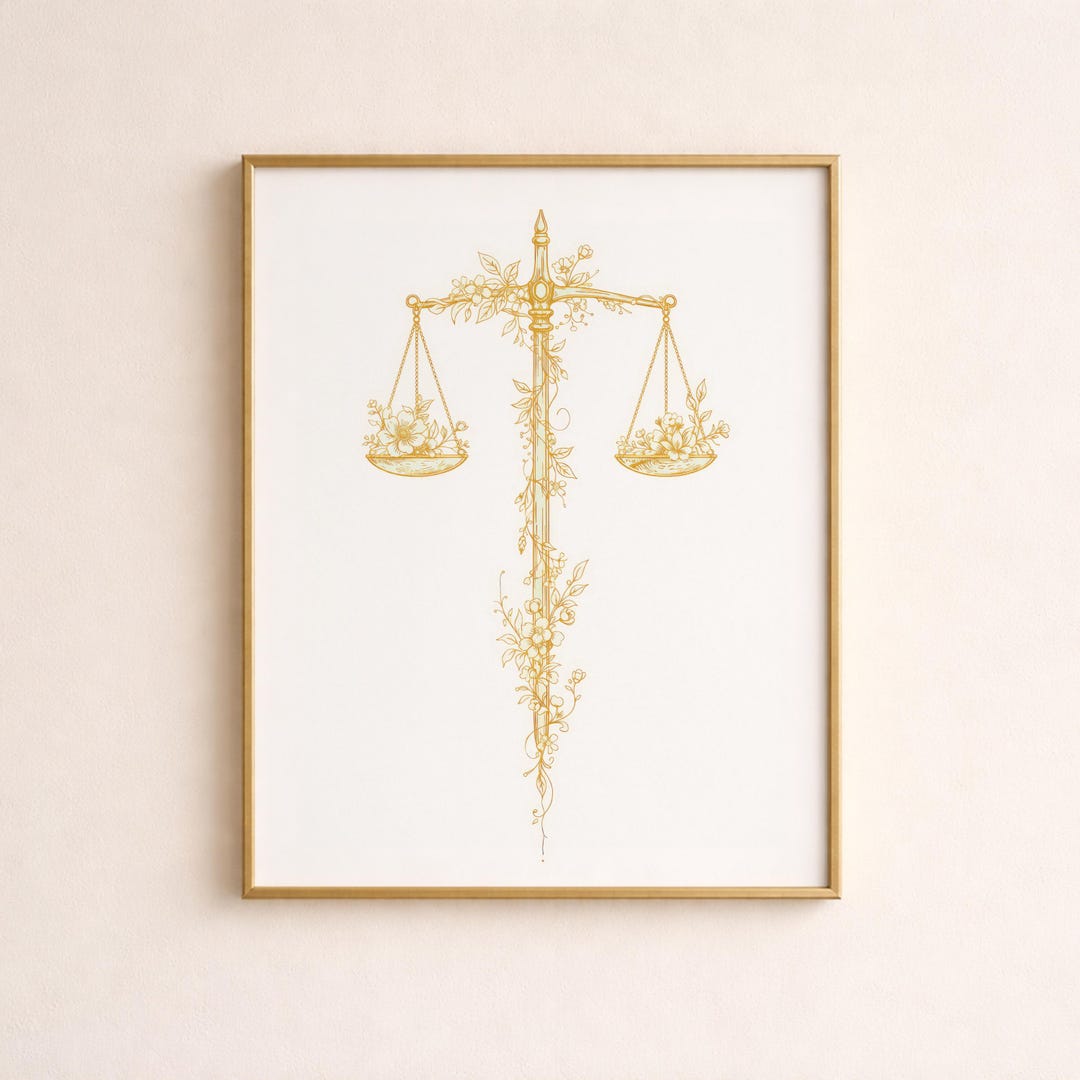 Scales of Justice Wall Art : Floral Line Art,lawyer Office Decor ...