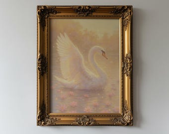 白鳥のアートプリント | アンティークホワイトスワンの絵画