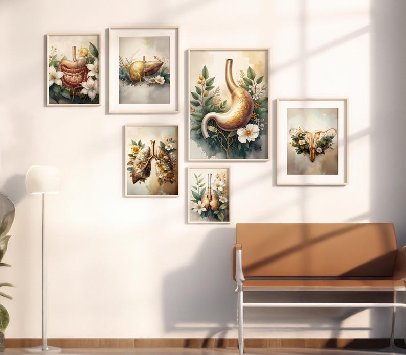 Gold Floral Anatomy Art Print Set: Set of 6,medical Office Decor ...