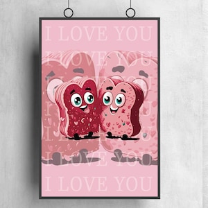 Pink Cake Couple Print: Romantic Valentine&#39;s Day Wall Art (Digital Download)