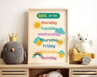 Days of the Week Poster: Rainbow Nursery Decor (Digital Download)