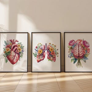 Doctor Office Wall Art,Set of 3,Nurse Gift,Medical Office Decor,Anatomy Prints,Botanical Art Prints,Lung,Brain,Heart Prints,DIGITAL DOWNLOAD