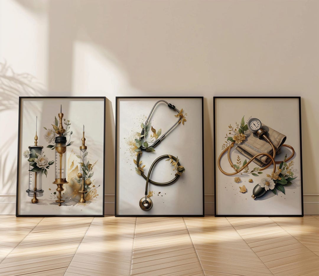 Health Science Decor Nurse Office Decor Set of 3 : Stethoscope, Syringe,sphygmomanometer ...