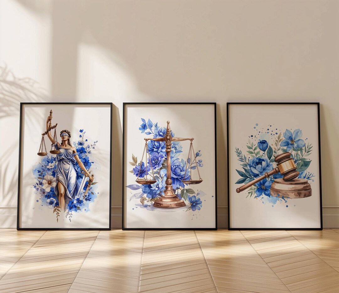 Navy Blue Lawyer Office Decor Set of 3: Justice Scale, Lady Justice ...