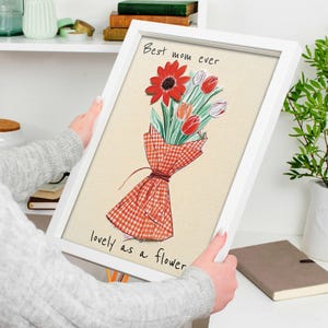 Póster de regalo del Día de la Madre, La mejor mamá del mundo, Hermosa como una flor, Descarga digital, Impresión de ramo, Impresión del jardín de mamá, Arte mural con ramo de flores de nacimiento
