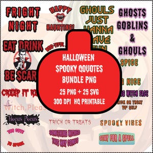 Halloween 20 Png und SVG Typografie Bundle, Halloween SVG Shirt Designs, digitaler Download für DTF, DTG Sublimation, gruselige Halloween Zitate