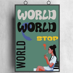 Vintage Mid Century Style Woman Art Print,Hippie Art Print,Digital Downloadable Retro Woman,Cigarette Art,Girly Wall Art,Girl Illustration