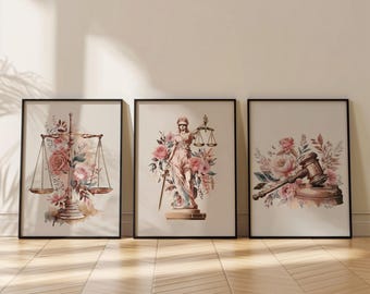 Law Office Decor Set of 3 Prints: Lady Justice, Scales, Gavel (Digital Download)