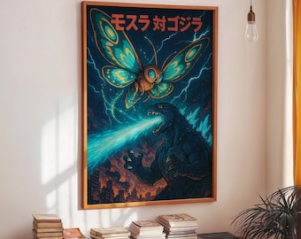 Butterfly and Kaiju Manga Poster : Japanese Movie Poster,Sci Fi Wall Art (Digital Download)