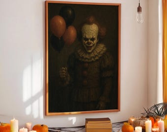 Evil Clown Halloween Poster,Horror Movie Character Print,Halloween Home Decor,Digital Download