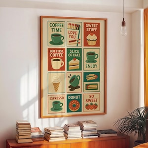 Vintage Matchbox Print, Modna sztuka ścienna do kuchni, Prezent dla miłośników kawy, Plakat z kawą, Sztuka jedzenia, Wydruki deserów, CYFROWE POBIERANIE