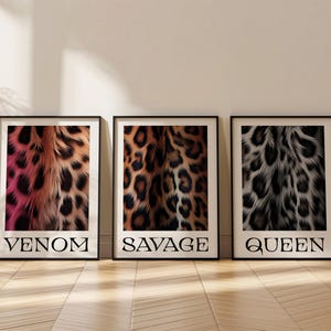 Leopard Wall Art,Set of 3,Leopard Pattern Poster,Preppy Typography Above Bed Bedroom Wall Decor,Leopard Definition Print,Digital Download