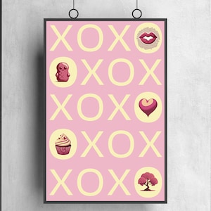 XOXO Print: Pink Romantic Wall Art - Valentine&#39;s Day Decor (Digital Download)