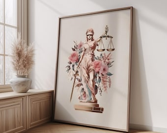 Pink Lady Justice Art Print: Lawyer Office Decor (Digital Download